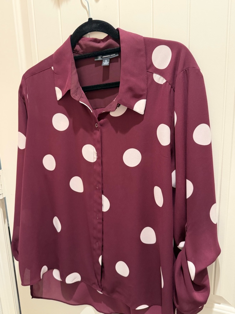 INC International Concepts Maroon Polka Dot Button-Down Shirt